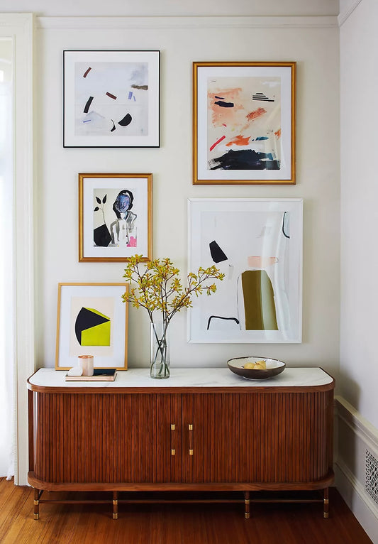 Tamboured Console Buffet Sideboard with Marble