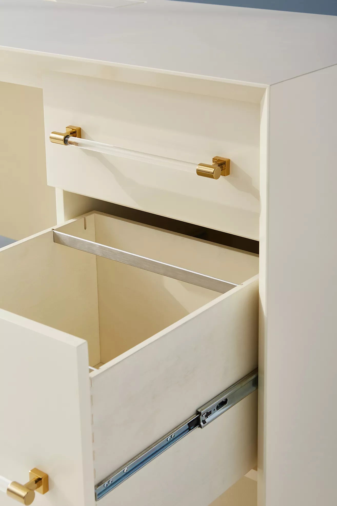 Ivory Lacquered Executive Desk with Acrylic & Brass Hardware