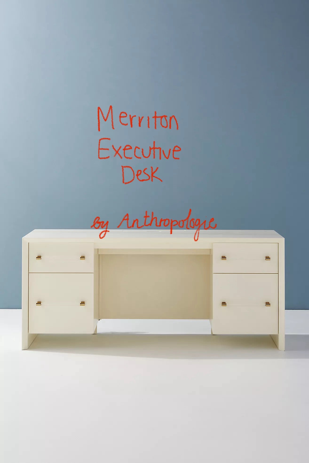 Ivory Lacquered Executive Desk with Acrylic & Brass Hardware