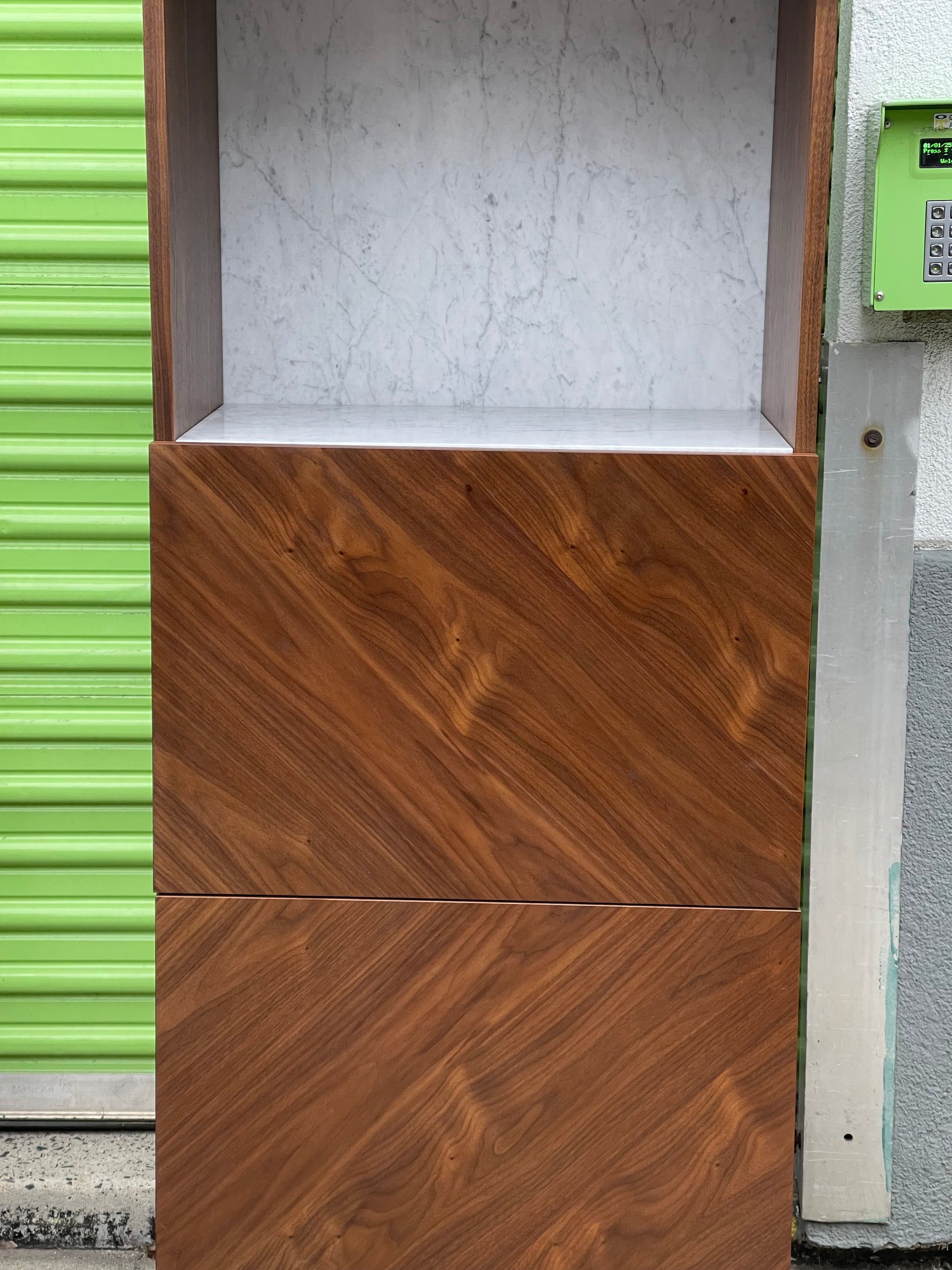 Suspend White Marble Walnut Bar Cabinet