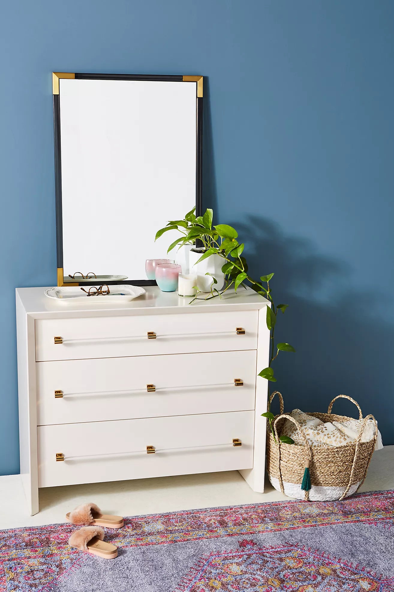 Merriton Cream Lacquered 3-Drawer Dresser