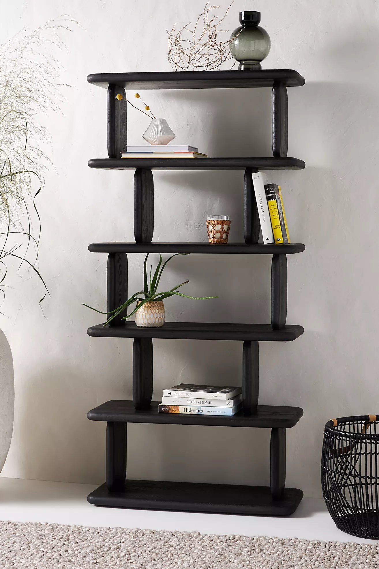 Sculptural Oak 5-Tier Bookshelf in Black