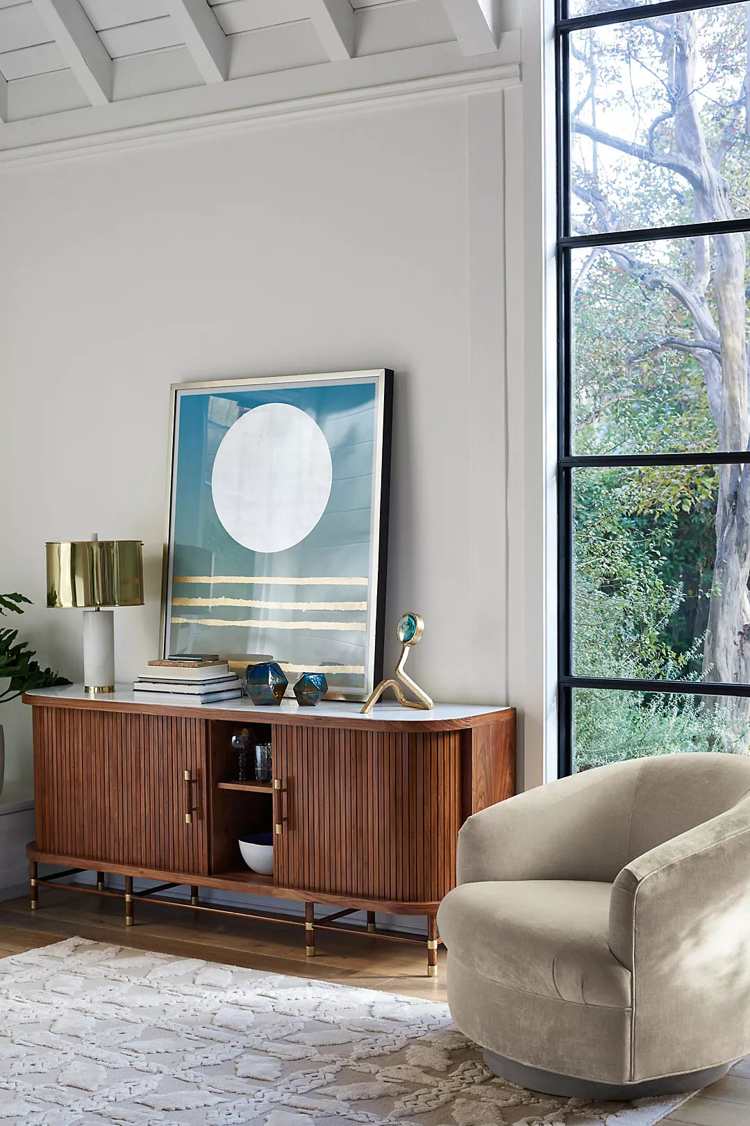 Tamboured Console Buffet Sideboard with Marble