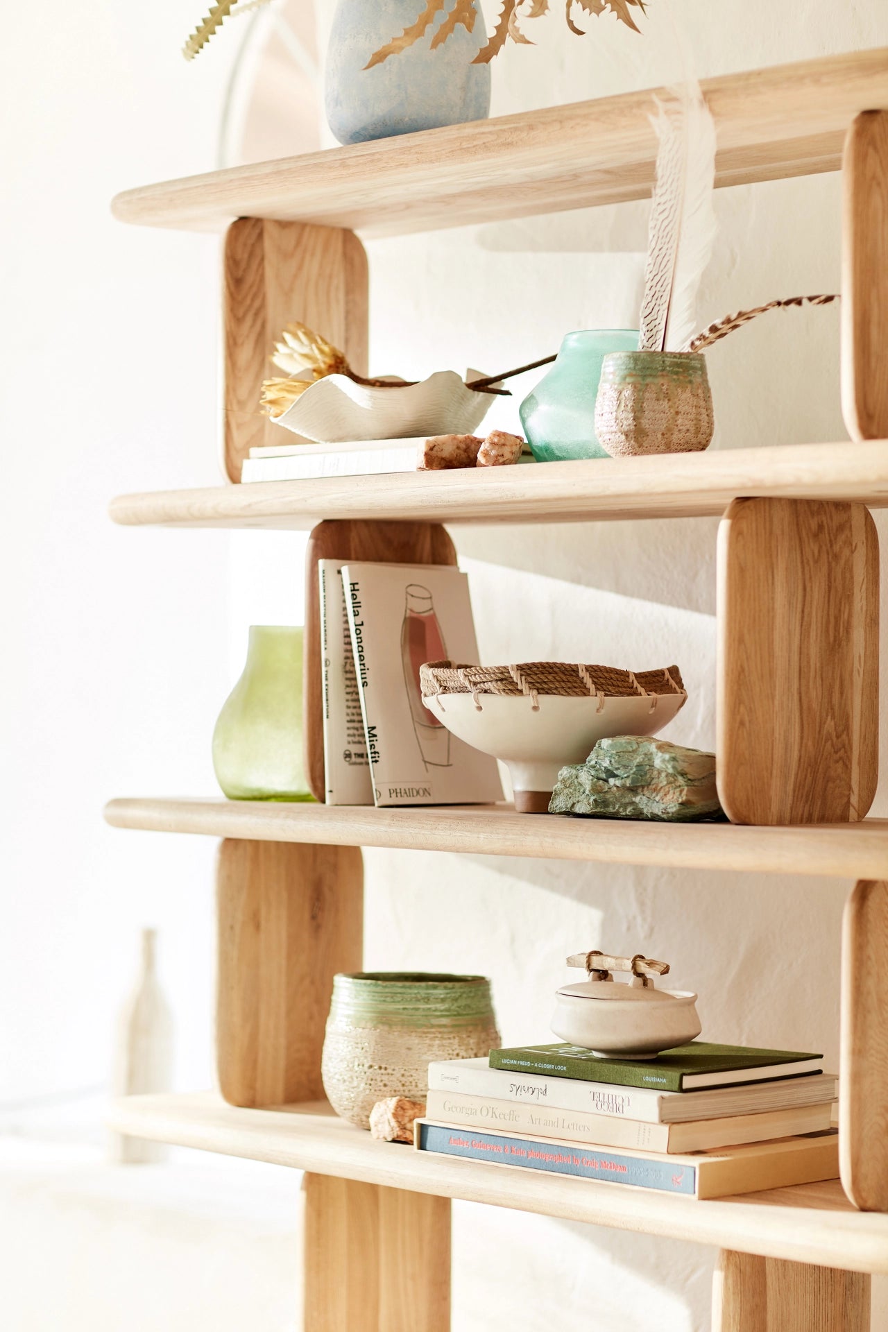 Sculptural Oak 5-Tier Bookshelf