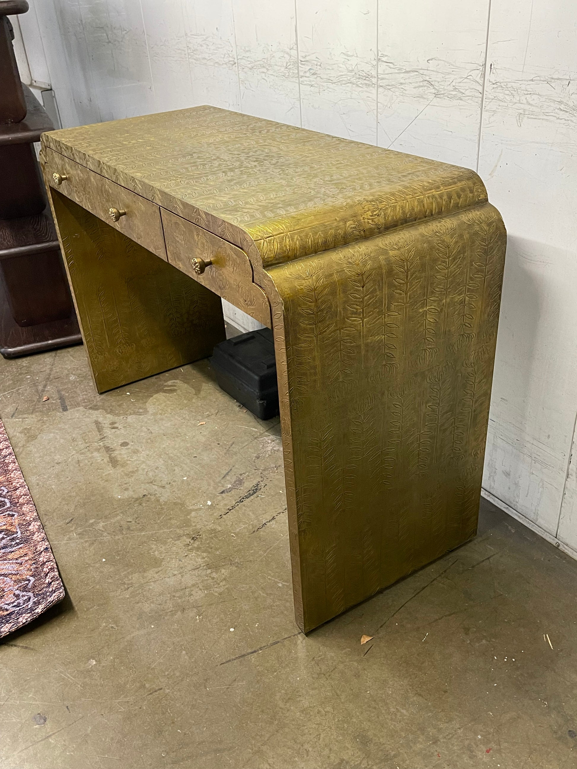 Bronze Lotus Embossed Console Table