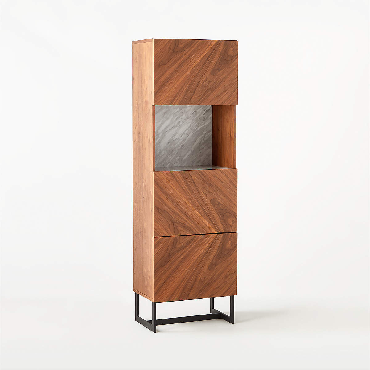 Suspend White Marble Walnut Bar Cabinet