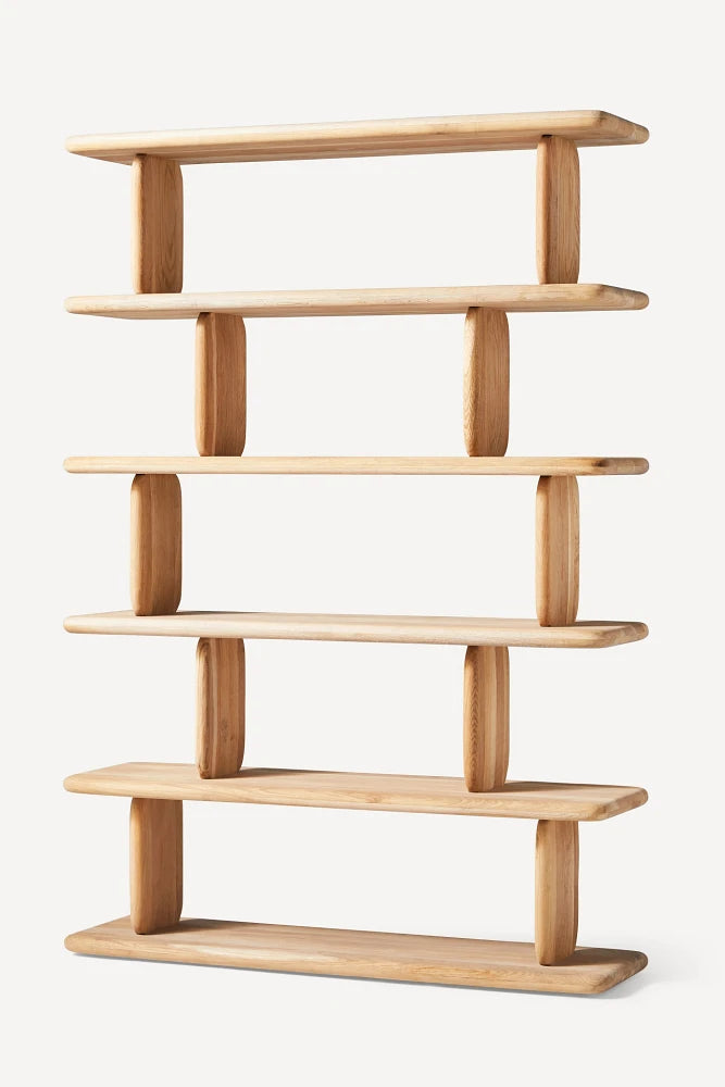 Sculptural Oak 5-Tier Bookshelf