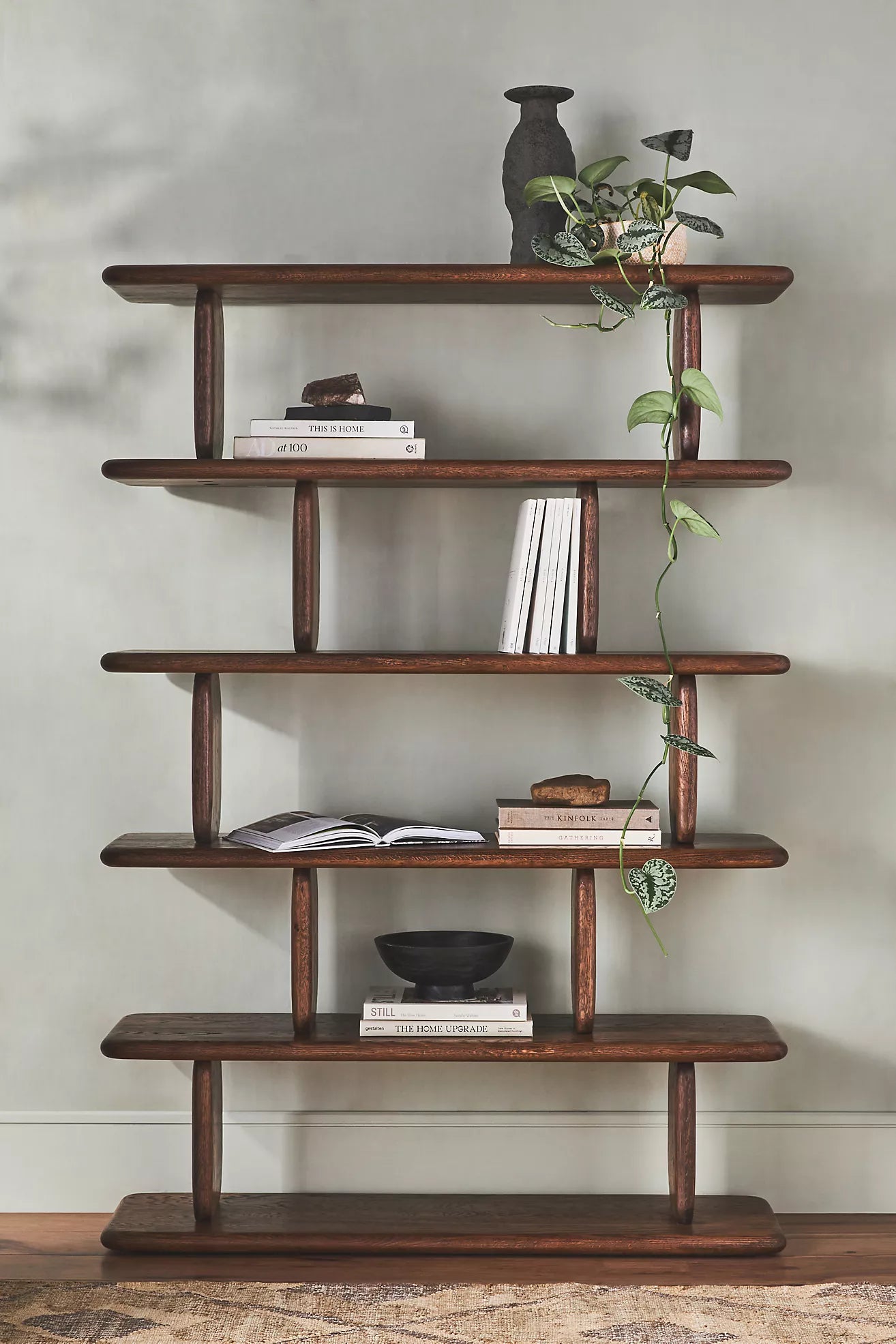 Sculptural Oak 5-Tier Bookshelf