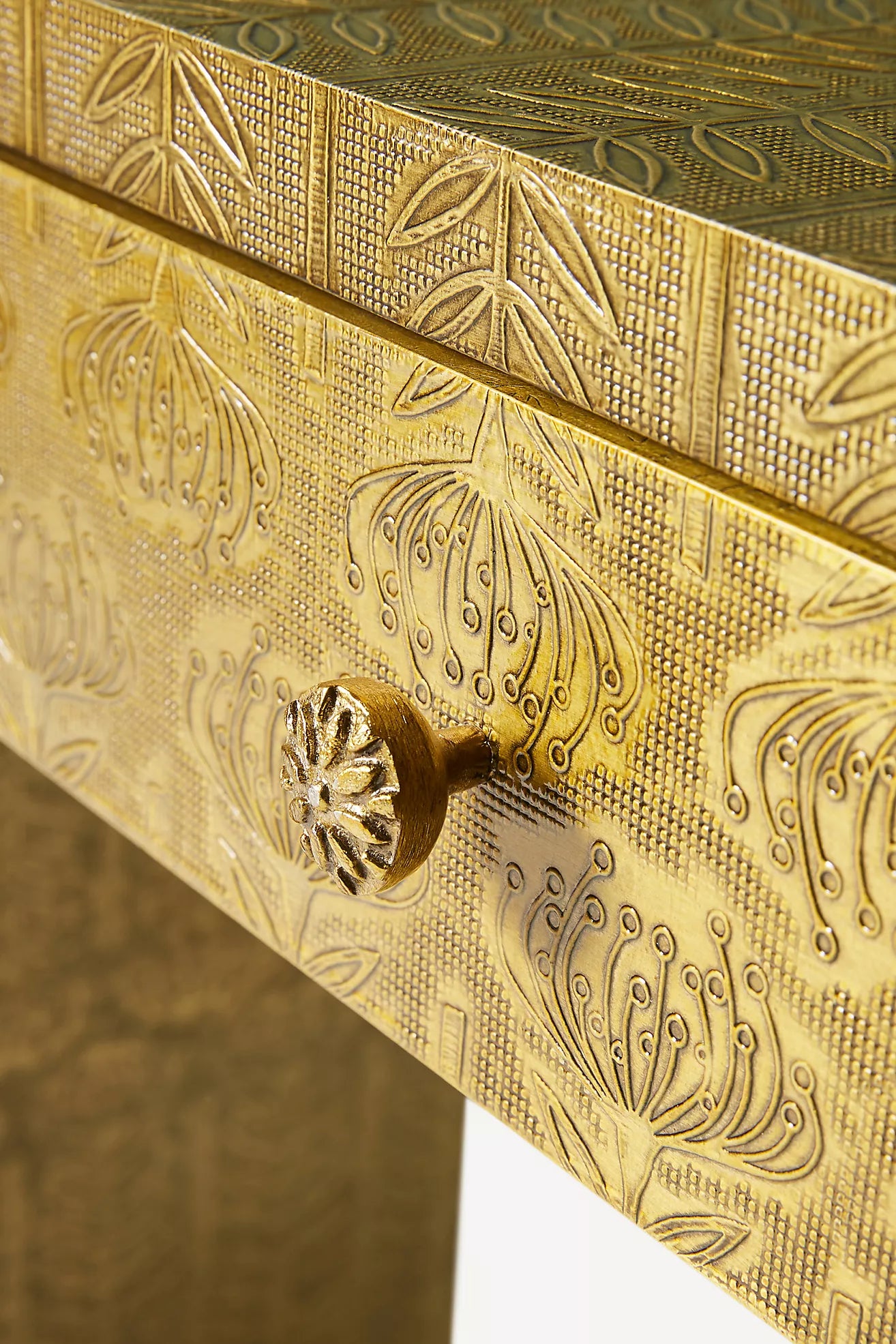 Bronze Lotus Embossed Console Table