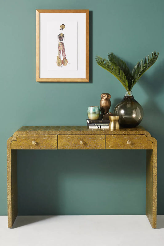 Bronze Lotus Embossed Console Table