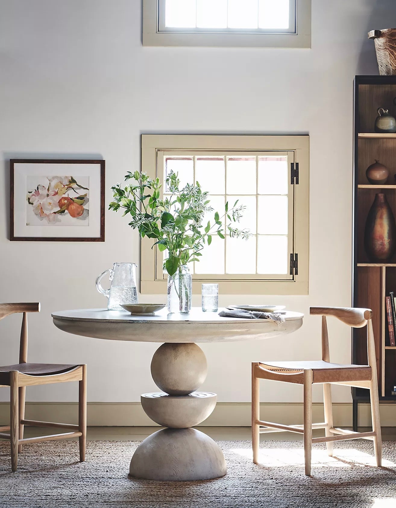 Sculptural Pedestal Blonde Ash Wood Dining Table