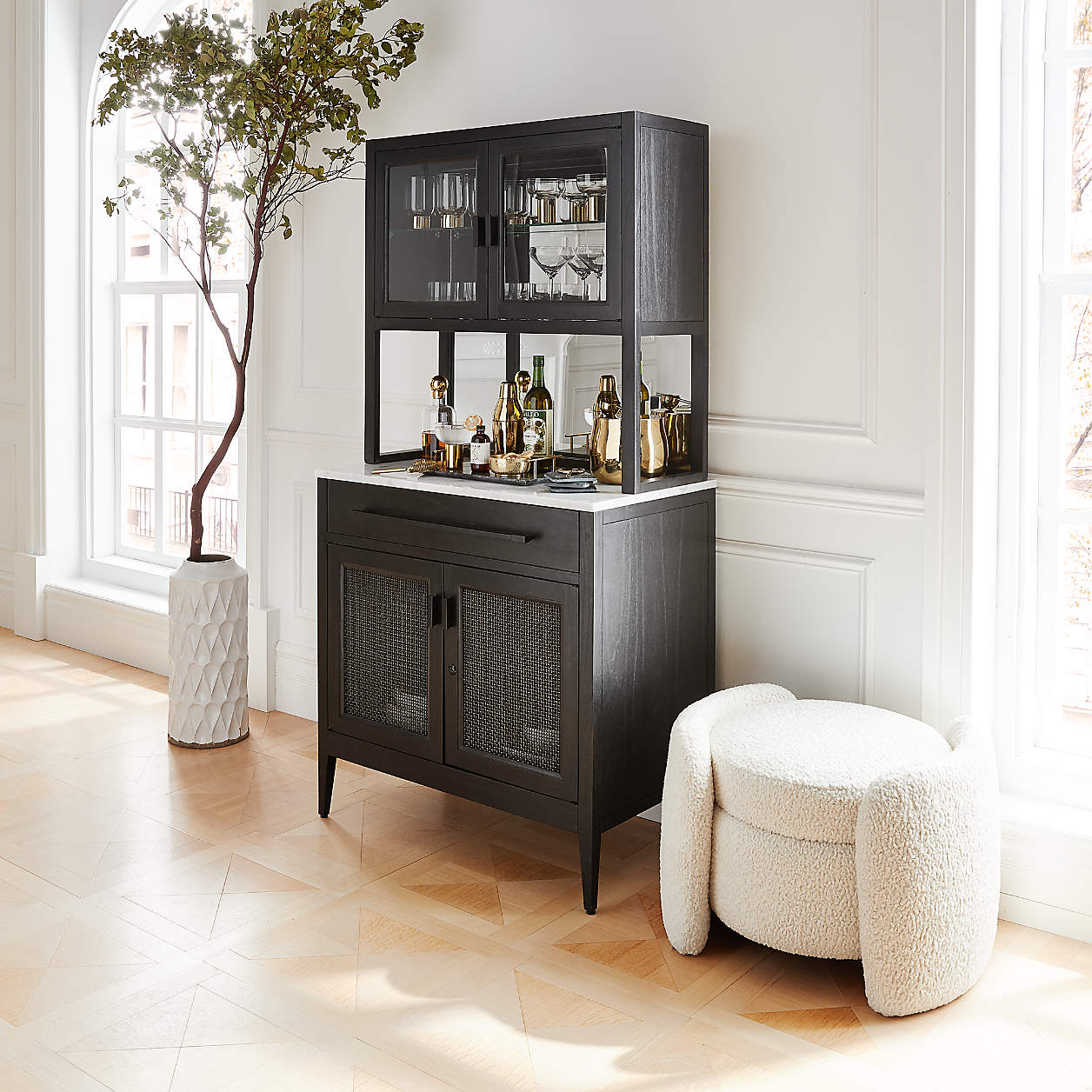 Marble Bar Cabinet with Hutch by Crate & Barrel