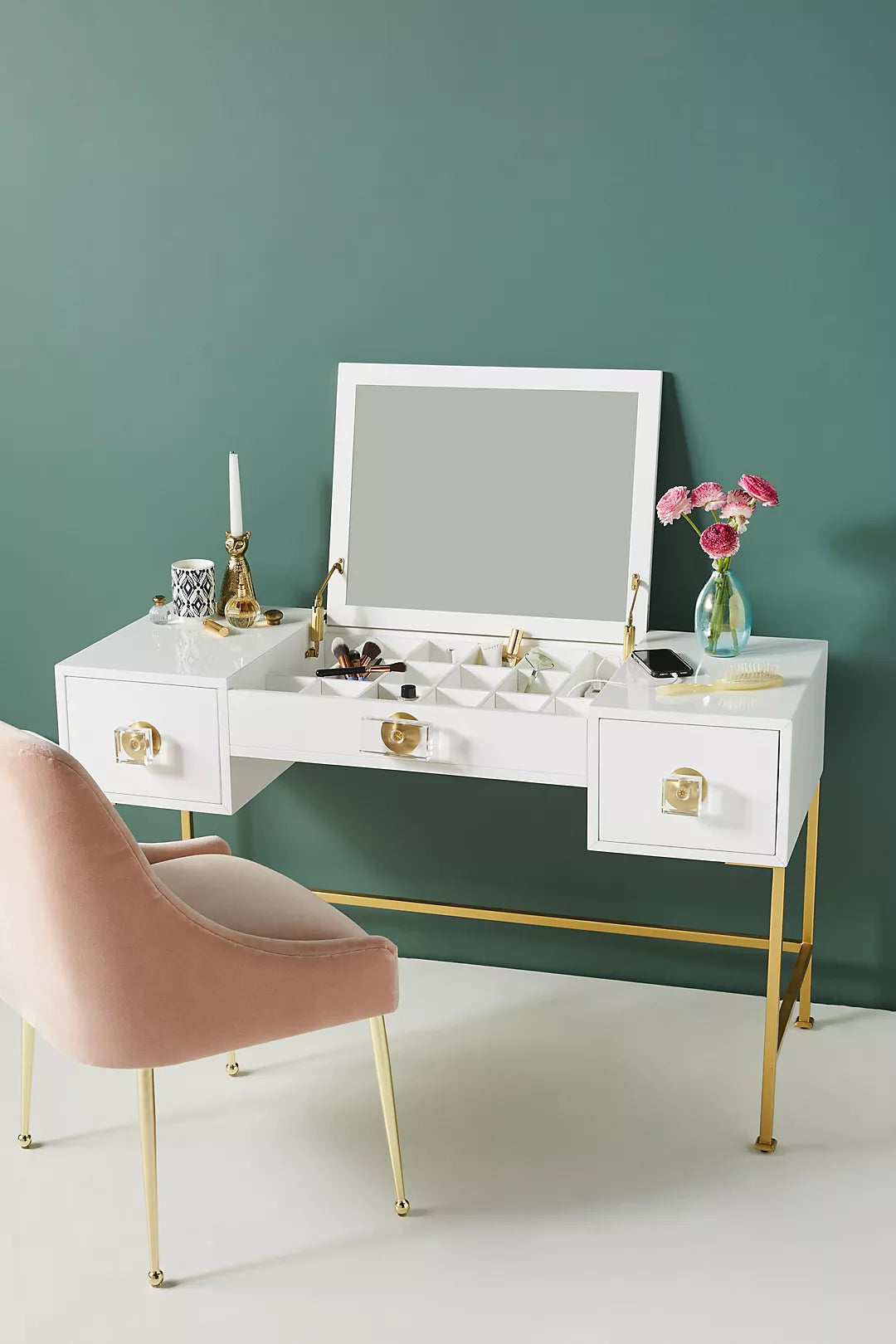 Lacquered White Vanity & Desk