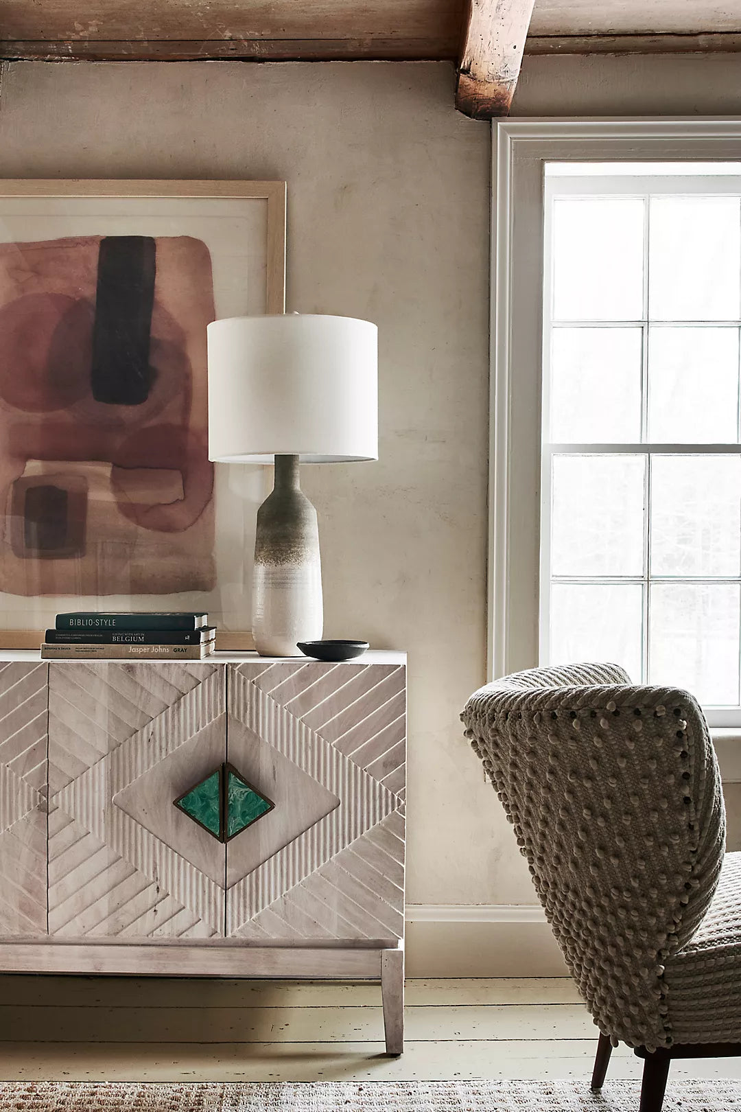 Handcarved Geometric Media Console & Buffet