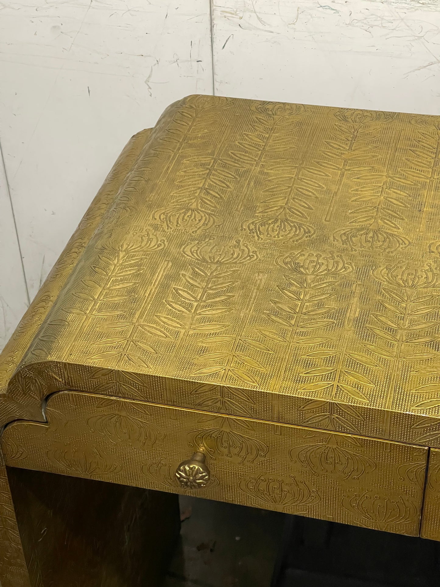 Bronze Lotus Embossed Console Table