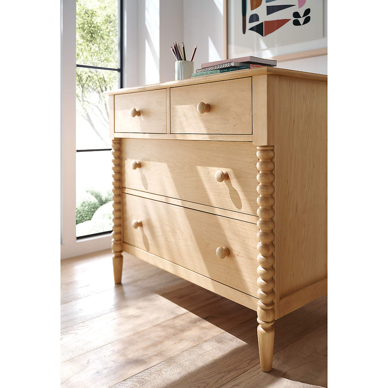 Maple Spindle Leg 4-Drawer Dresser