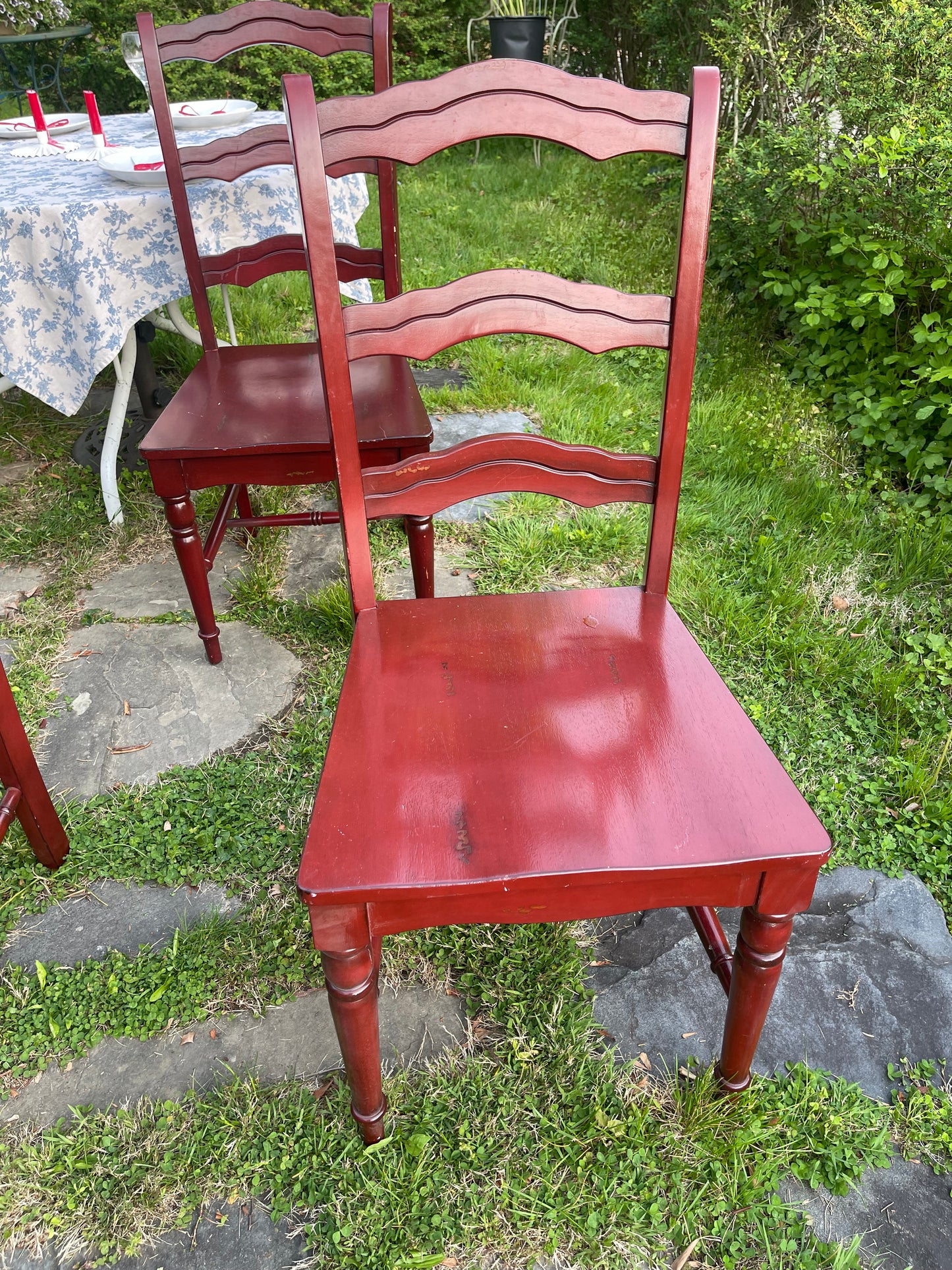 Vintage Red Ladderback Dining Chairs