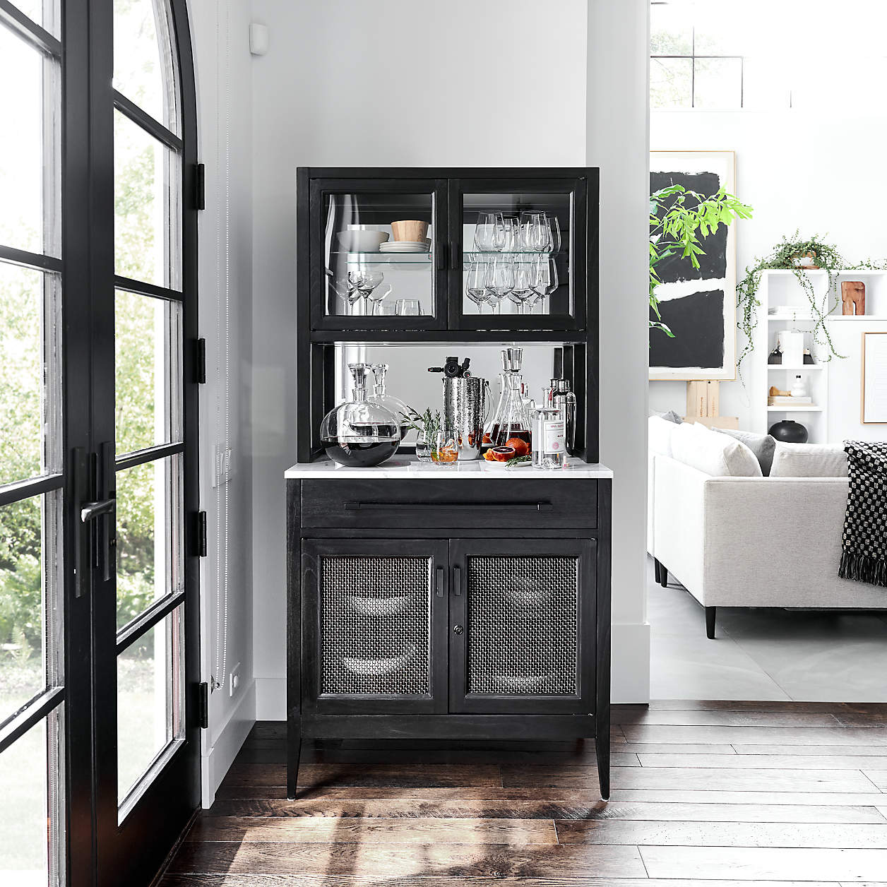 Marble Bar Cabinet with Hutch by Crate & Barrel