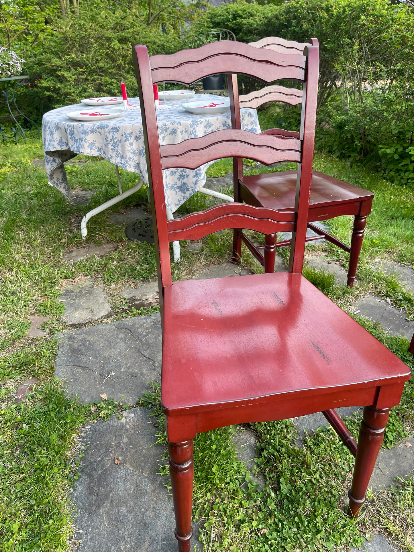 Vintage Red Ladderback Dining Chairs