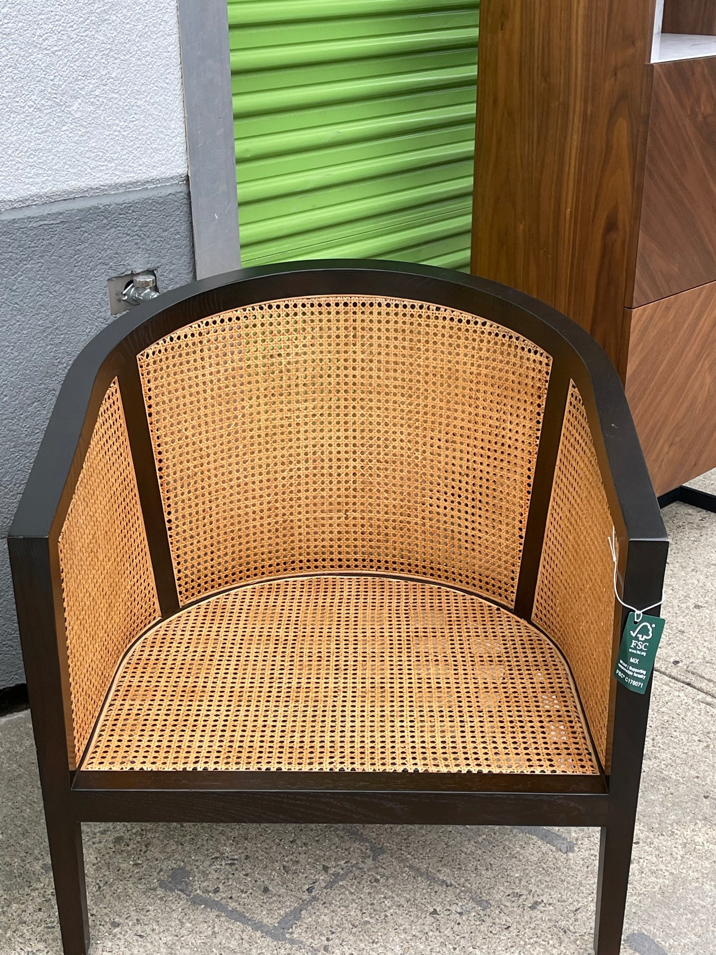 Crate & Barrel Ankara Cane Barrel Chair with Black Frame