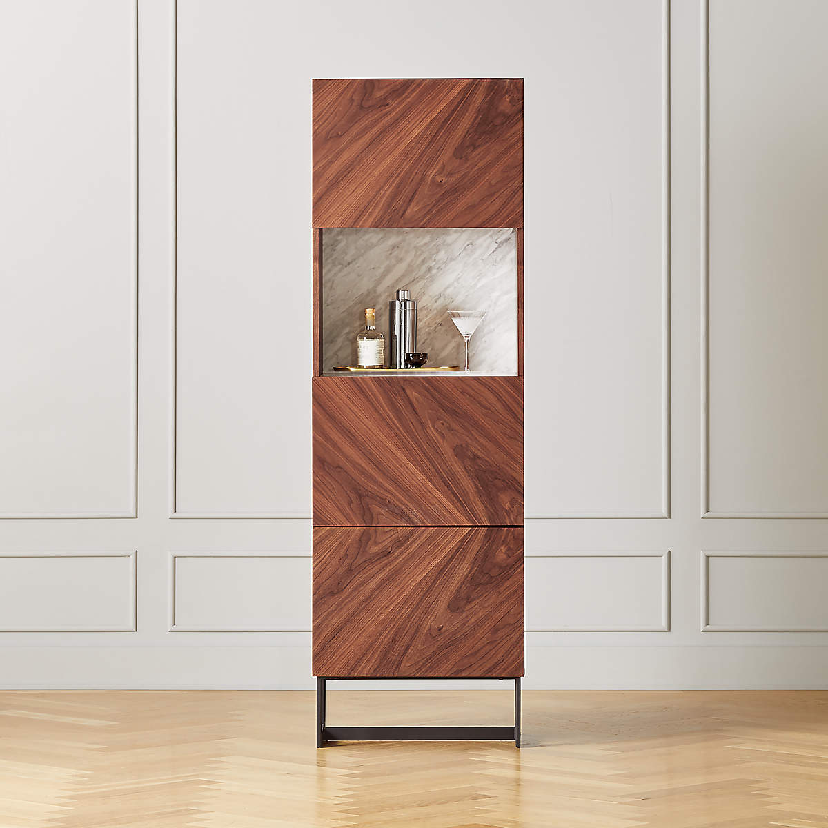 Suspend White Marble Walnut Bar Cabinet