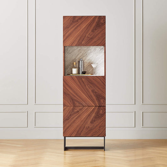 Suspend White Marble Walnut Bar Cabinet