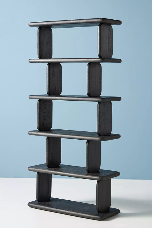 Sculptural Oak 5-Tier Bookshelf in Black