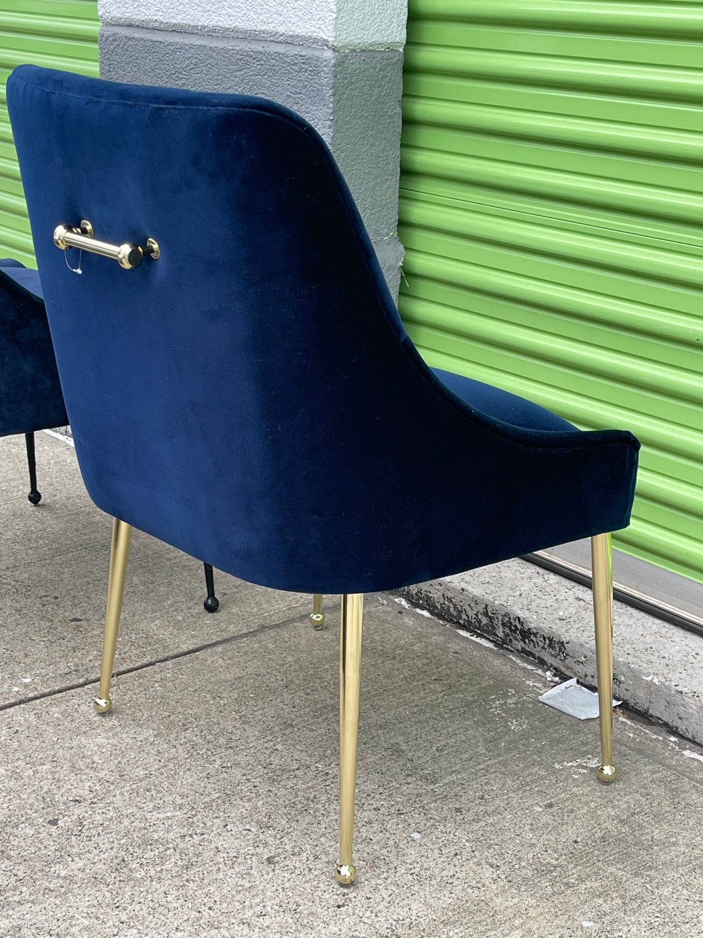 Navy Blue Velvet & Brass Dining Chair