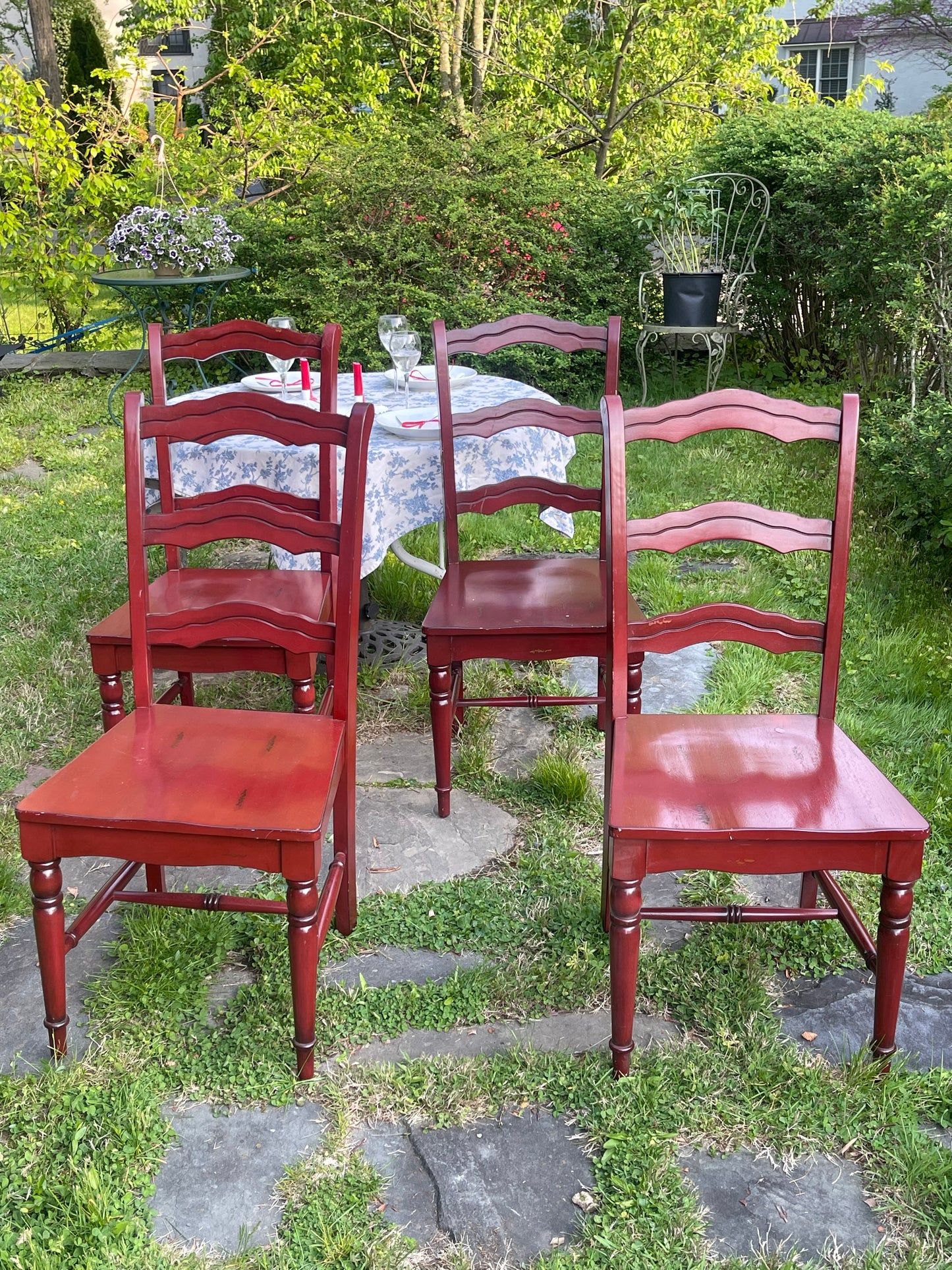 Vintage Red Ladderback Dining Chairs