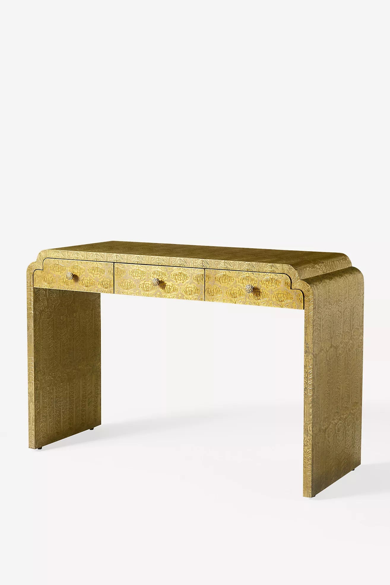 Bronze Lotus Embossed Console Table