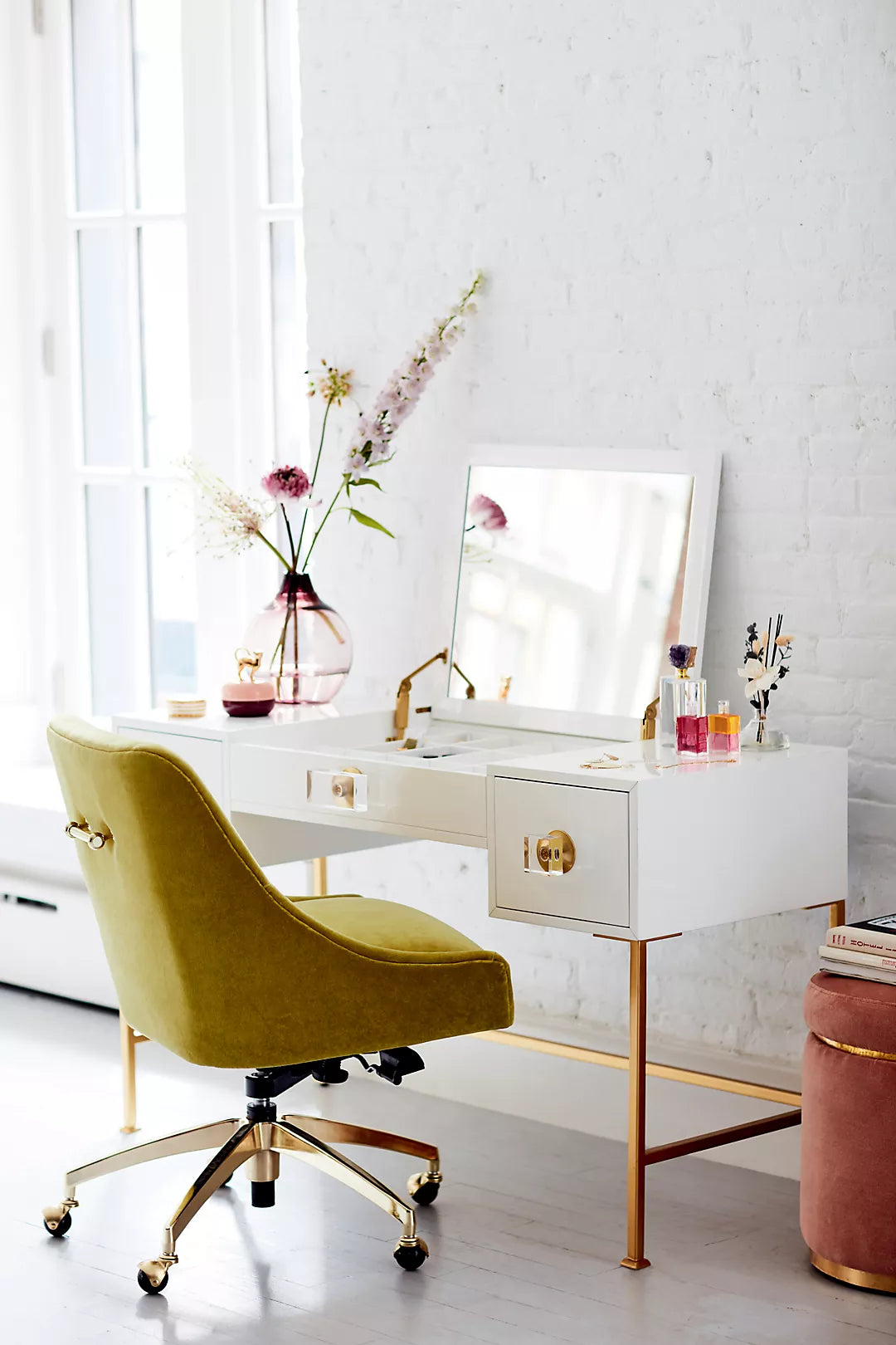 Lacquered White Vanity & Desk