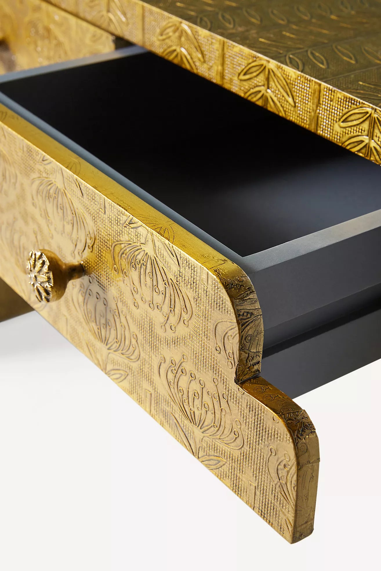 Bronze Lotus Embossed Console Table