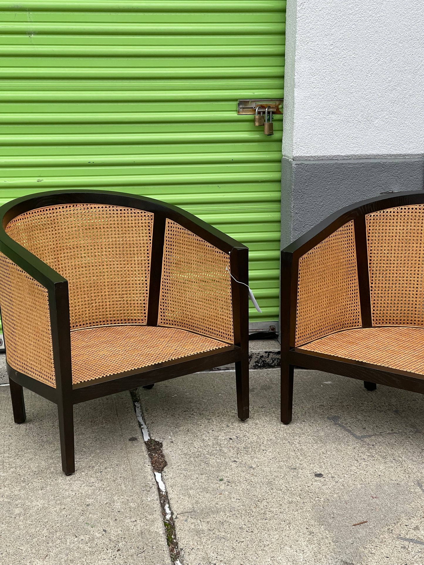 Crate & Barrel Ankara Cane Barrel Chair with Black Frame