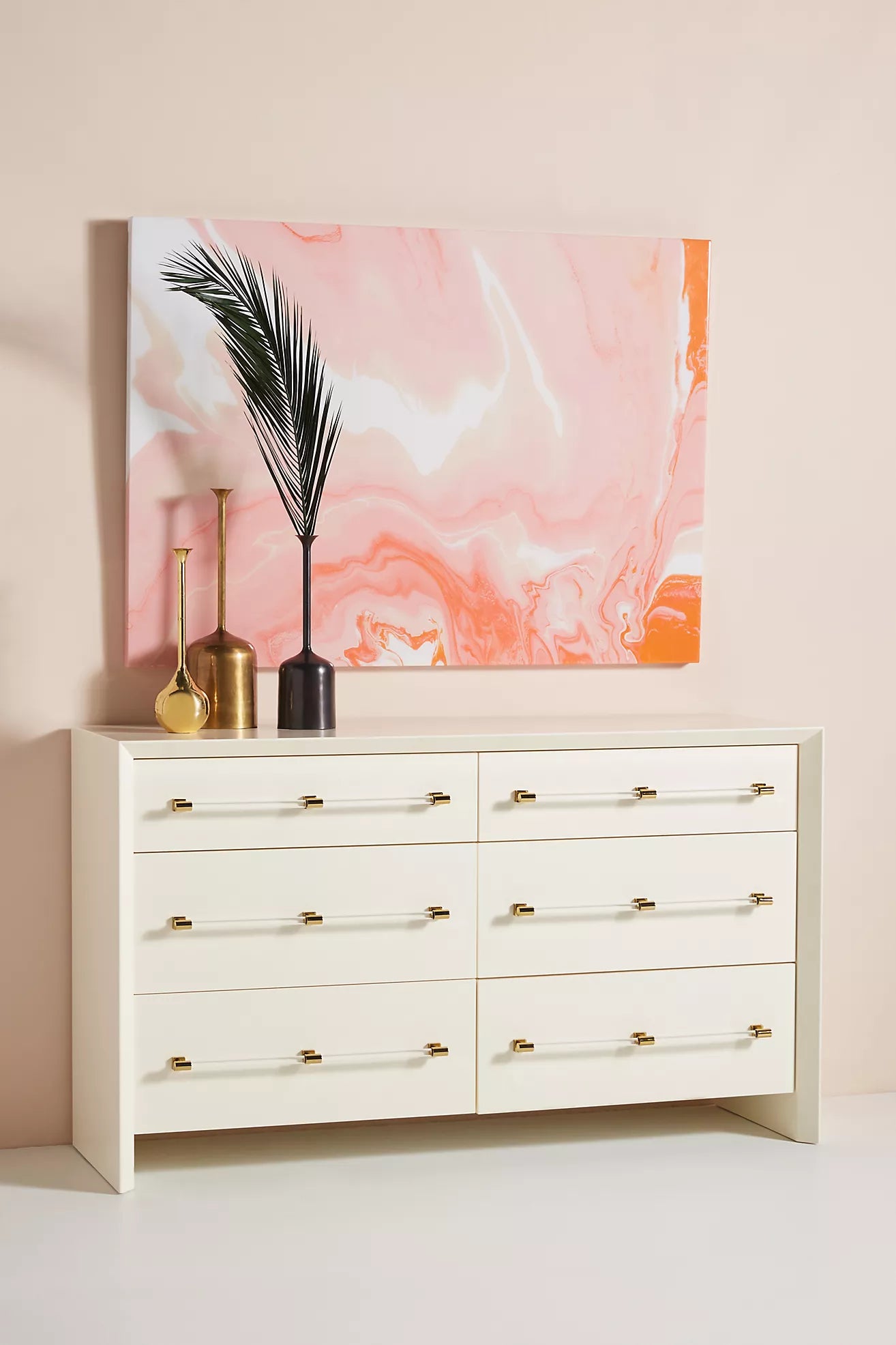 Merriton Cream Lacquered 6-Drawer Dresser