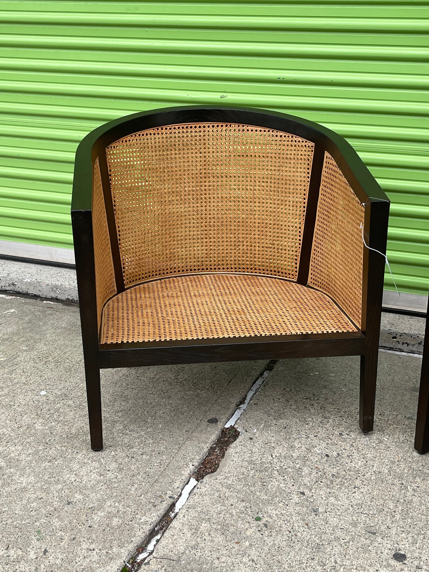 Crate & Barrel Ankara Cane Barrel Chair with Black Frame