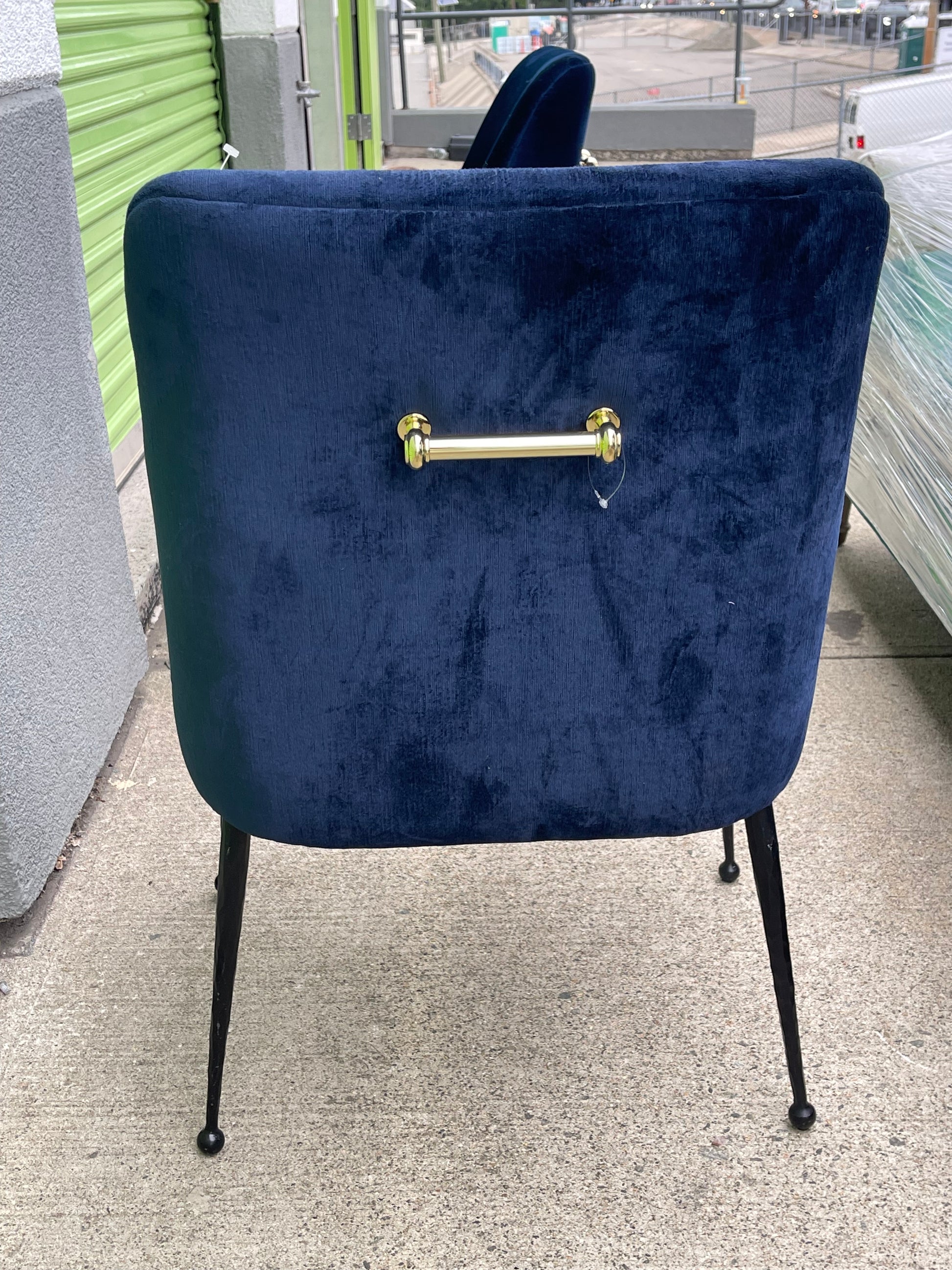 Navy Blue Velvet & Brass Dining Chair