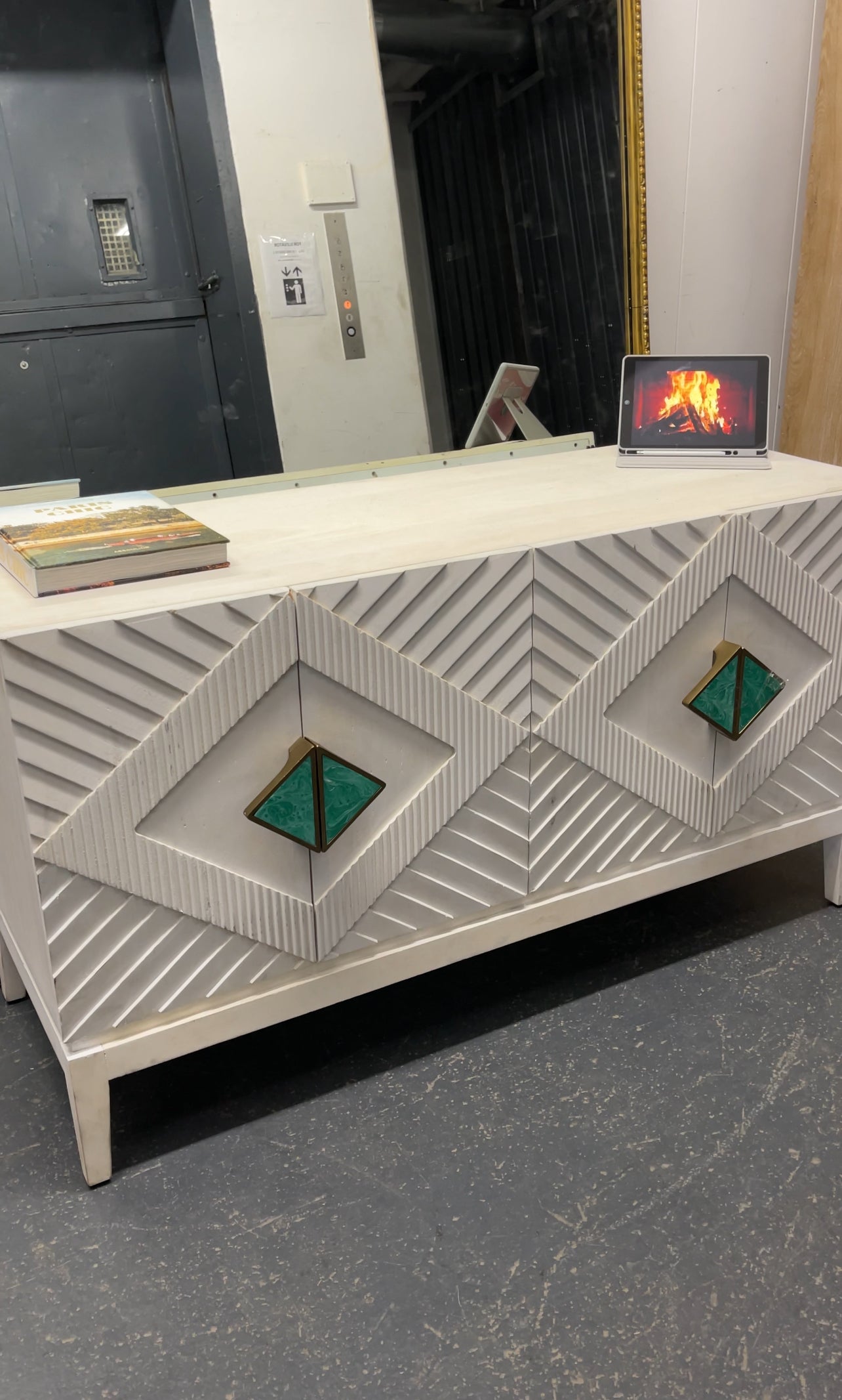 Handcarved Geometric Media Console & Buffet