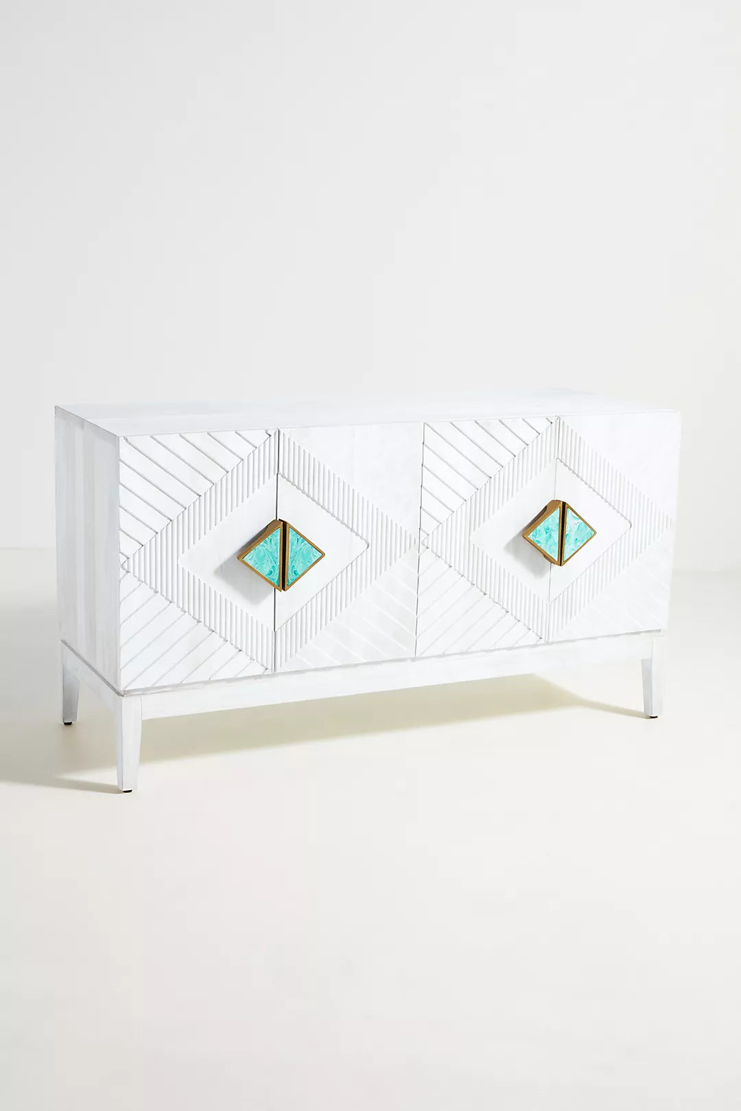 Handcarved Geometric Media Console & Buffet