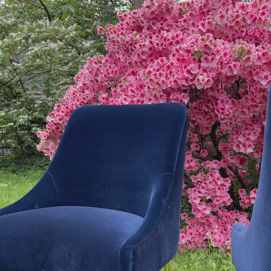 Navy Blue Velvet & Brass Dining Chair