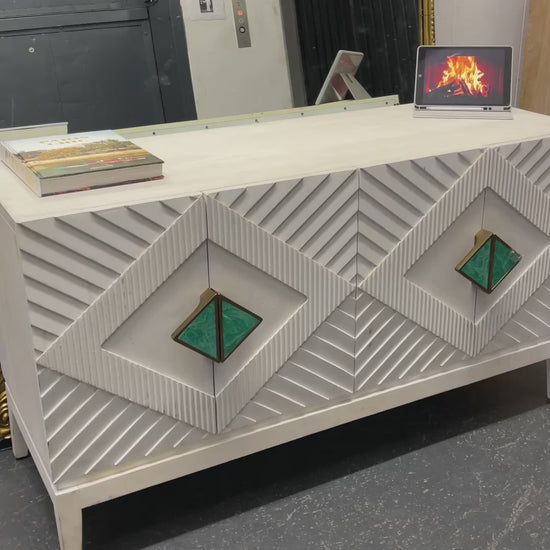 Handcarved Geometric Media Console & Buffet