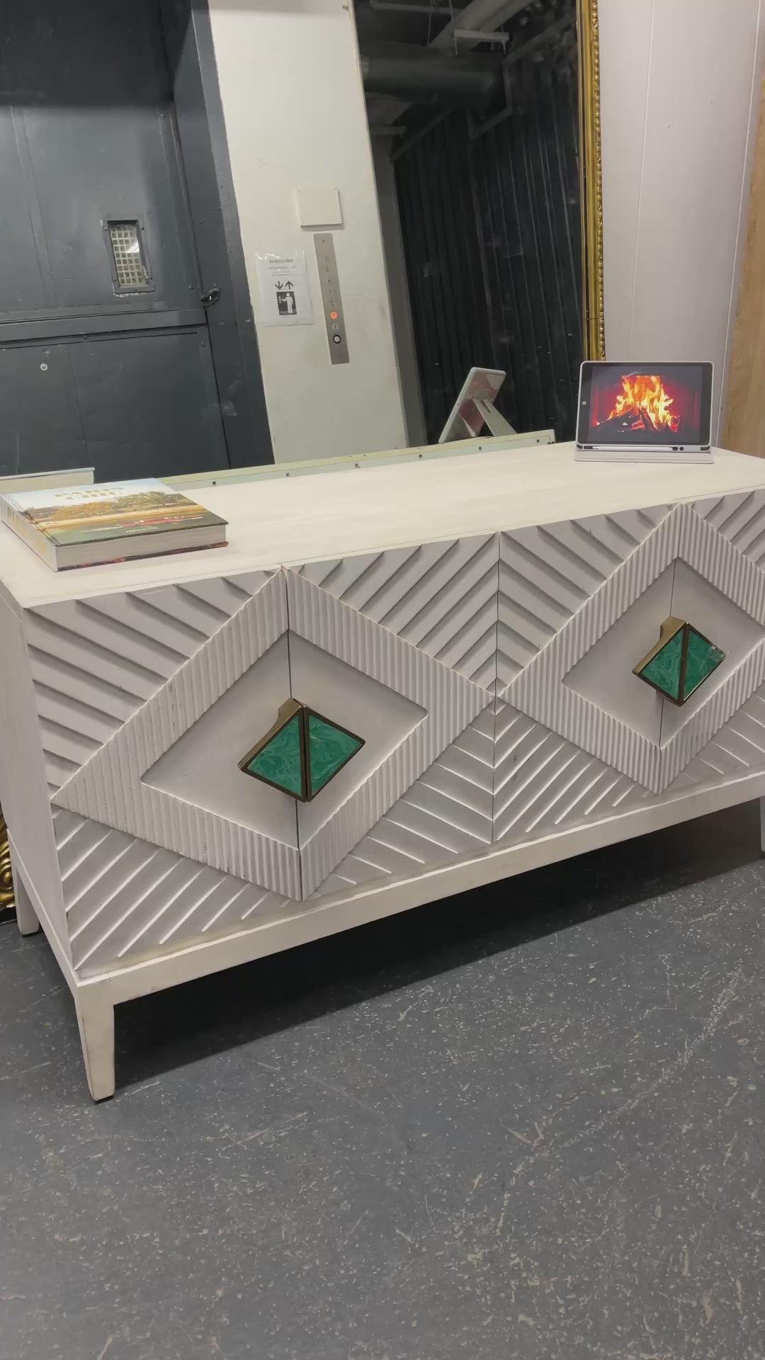 Handcarved Geometric Media Console & Buffet