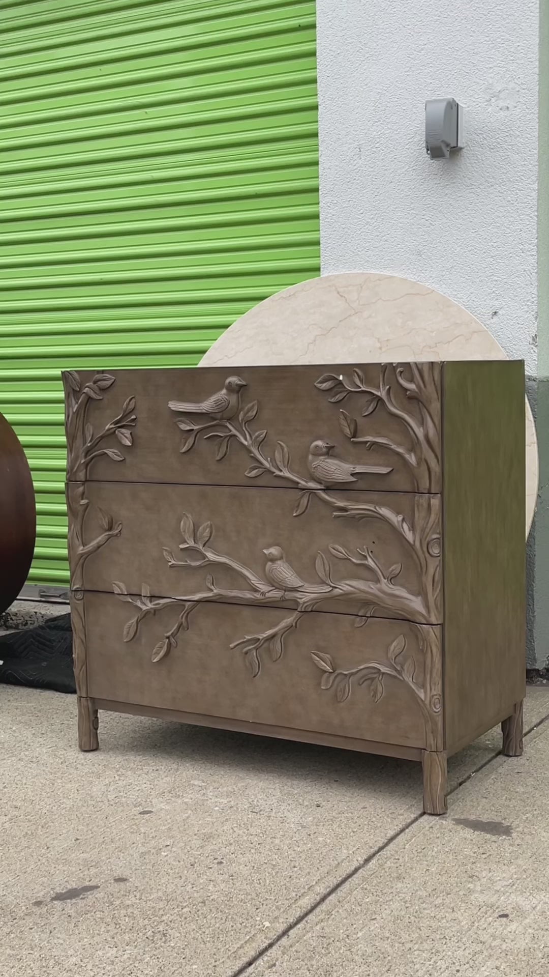 Handcarved Ornithology Three-Drawer Dresser